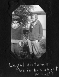I believe this is Mom's sister, my Aunt Jan, in pants. The caption says, "Legal distance six inches apart (at least)," 1924 photo.